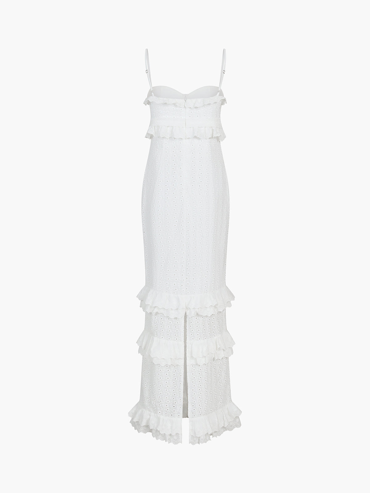 Cup Detail Layered Ruffle Eyelet Long Dress