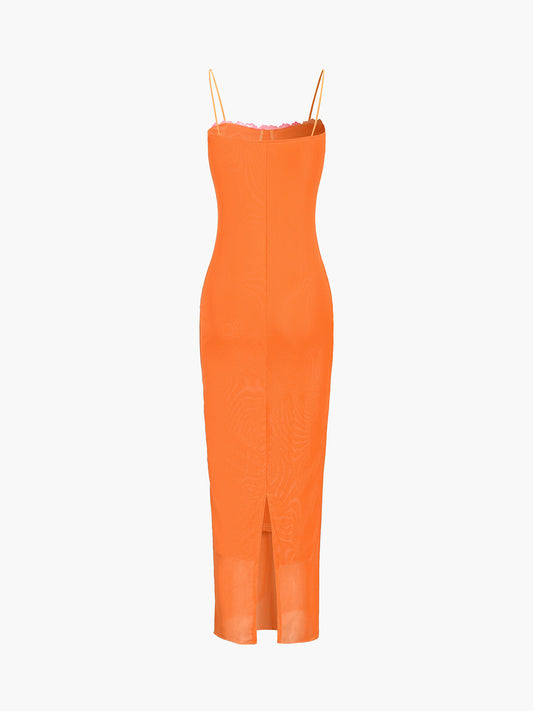 Vitamin C Mesh Lace Trim Long Dress