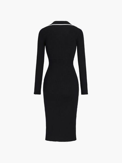 Contrast Trim Wrap Midi Knit Dress