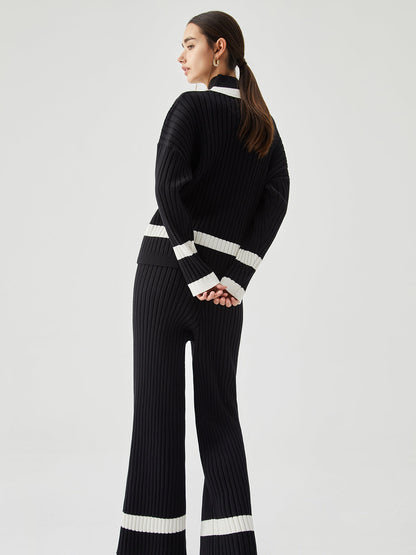 Ribbed Knit Contrast Trim Sweater Pants