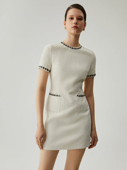 Tweed Contrast Trim Pocket Mini Dress