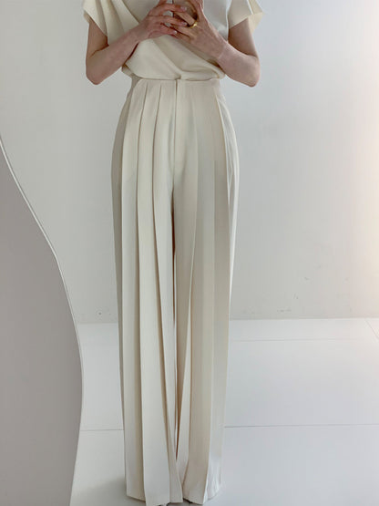 Pleated High Waist Wide Leg Pants