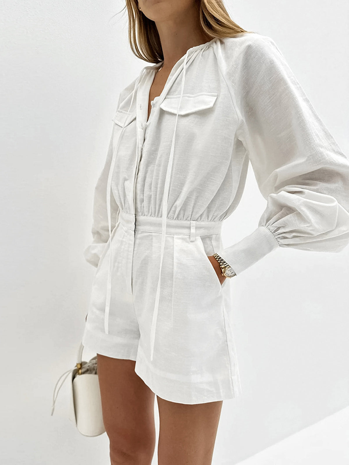 Pure Cotton Pocket Short Jumpsuit