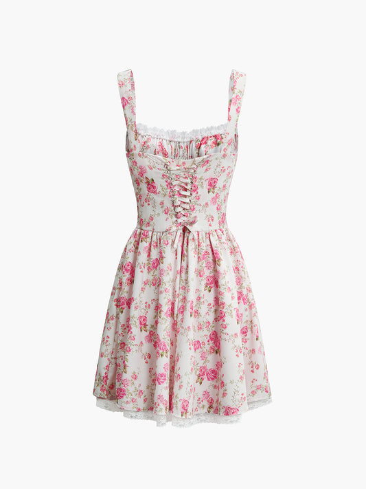 Floral Tie Waist Short Dress