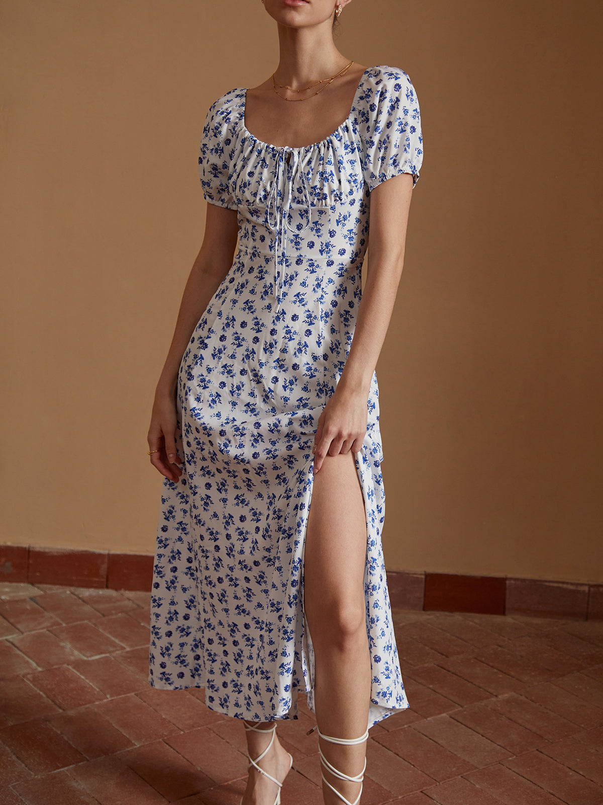 Floral Knotted Split Long Dress