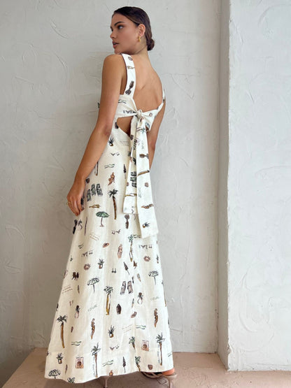 Tropical Print Knotted Long Dress