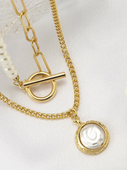 Faux Pearl Disc Pendant Necklace