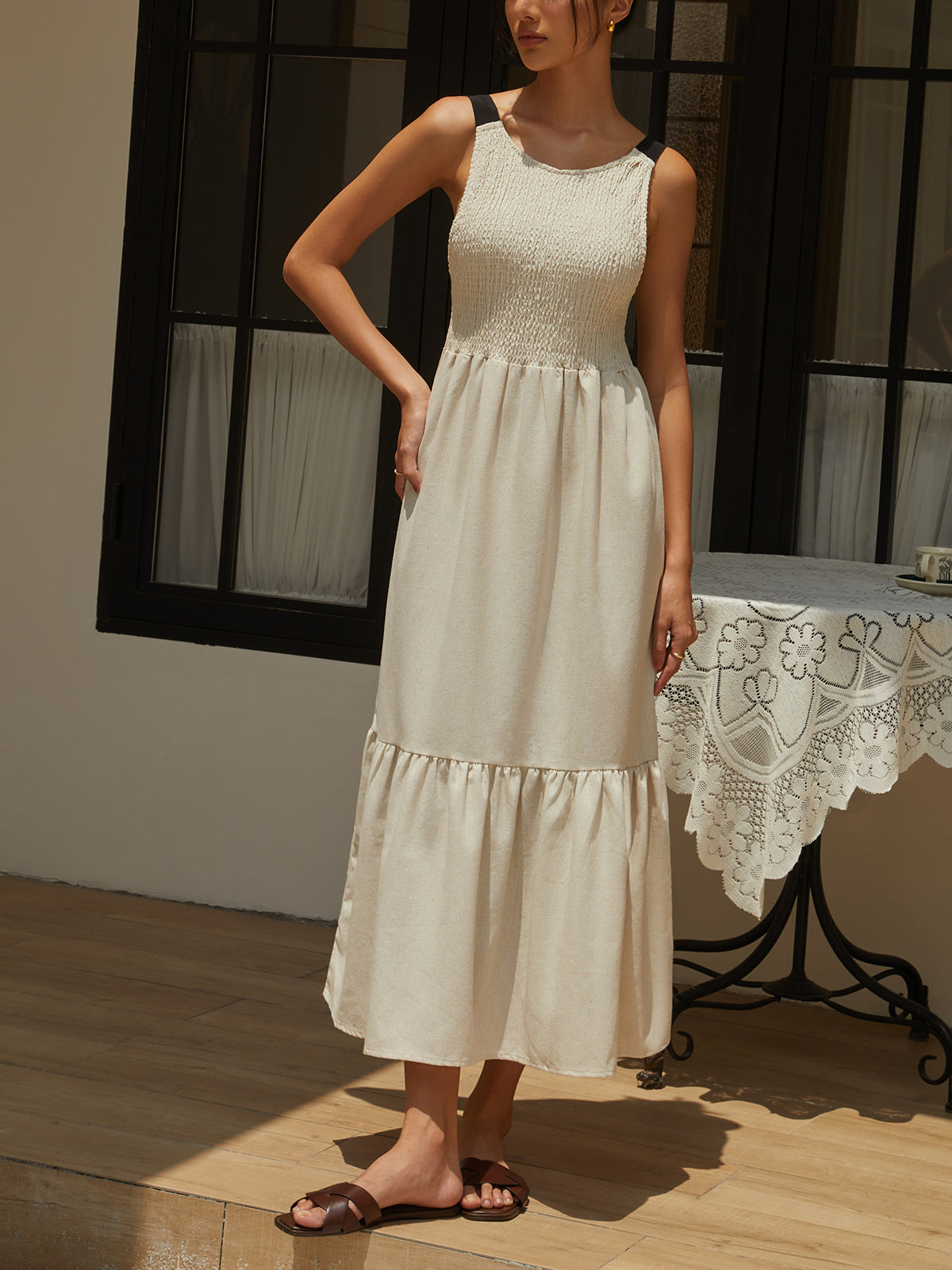 Shirred Tie Detail Cami Long Dress