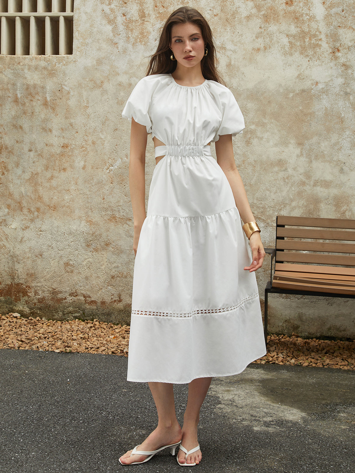 Frenchy Puff Sleeve Knotted Midi Dress