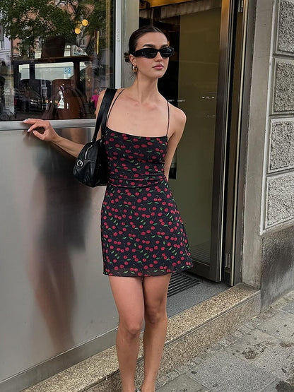 Cherry Print Cami Short Dress