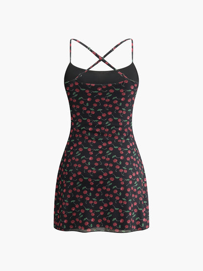 Cherry Print Cami Short Dress