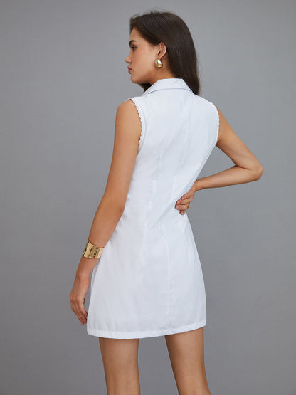 Casual Tie Front Embroidery Short Dress