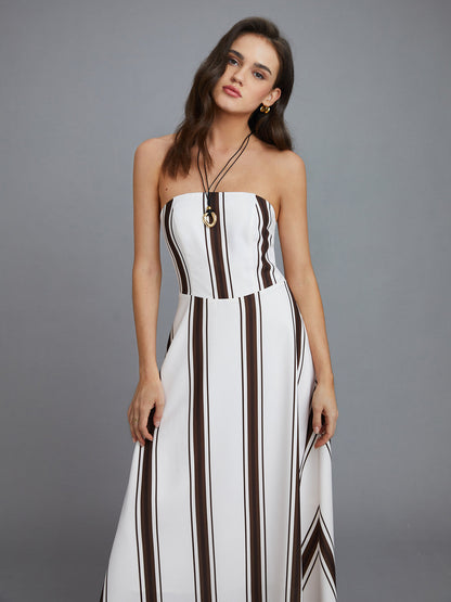 Striped Off-Shoulder Long Dress