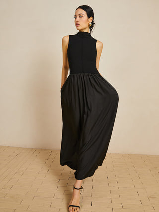 Solid Mock Neck Sleeveless Long Dress