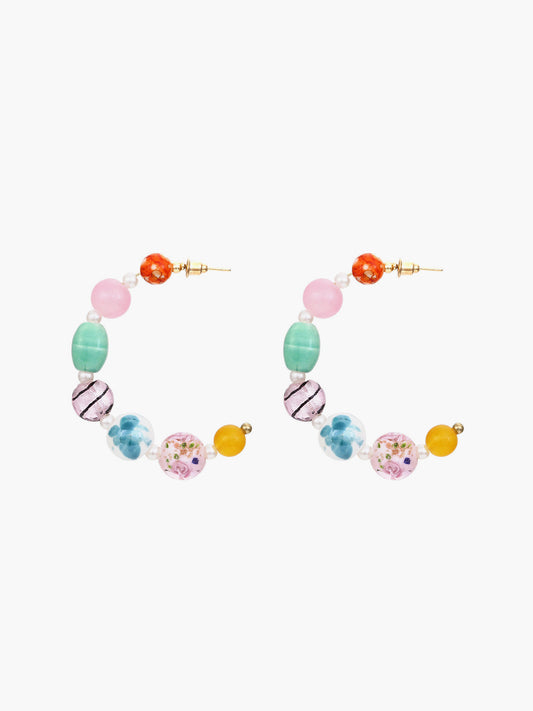 Multi-Color Beaded Hoop Earrings