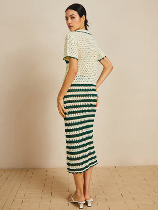 Contrast Trim Striped Skirt Set