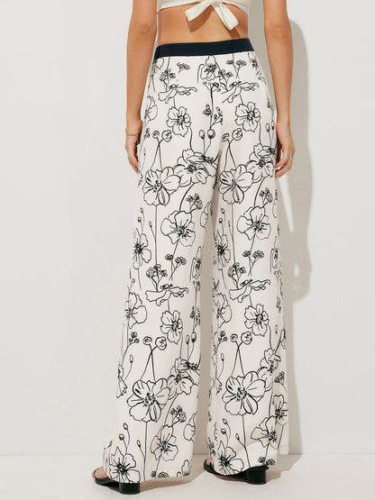 Floral Print Pockets Wide Leg Pants