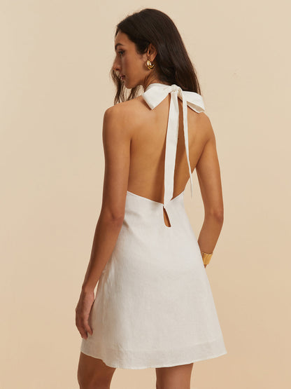 Cotton & Linen Backless Halter Dress