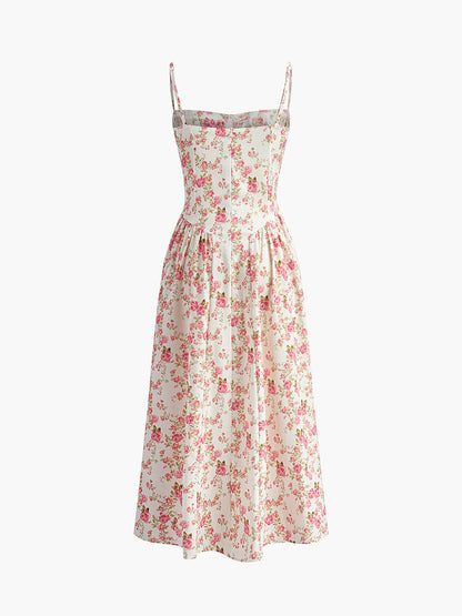 Square Neck Zipper Floral Dress