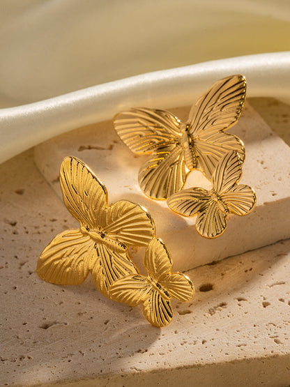 Golden Double Butterfly Earrings