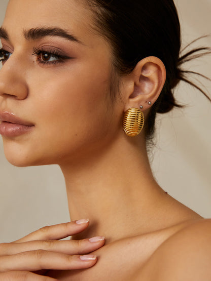 Golden Ribbed Half-Hoop Earrings