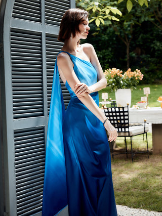 Asymmetrical One Shoulder Gradient Long Dress