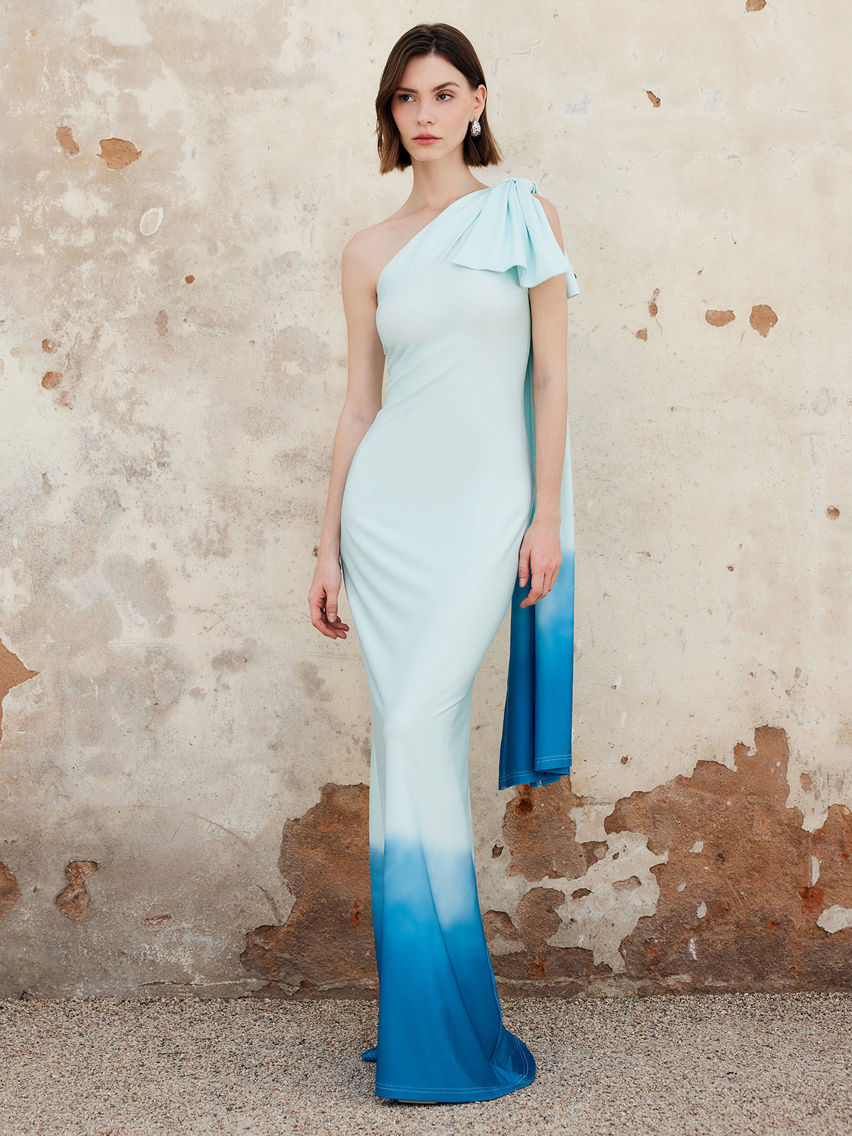 Ombre One Shoulder Long Dress