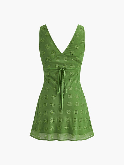 Cotton Blends Drawstring V-Neck Dress