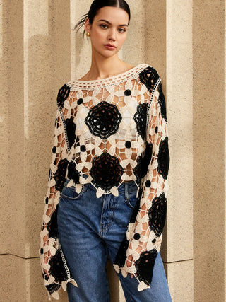 Cutout Crochet Flower Sweater