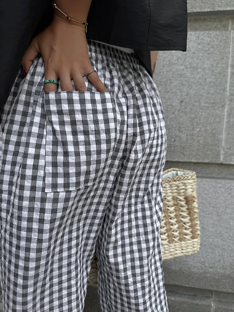 Casual Plaid Wide Leg Pants