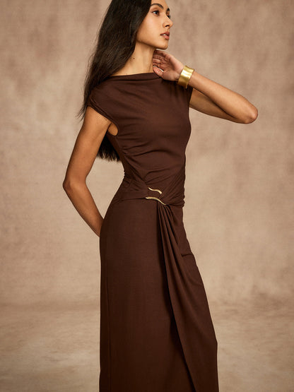 Pure Cotton Cap Sleeve Draped Dress