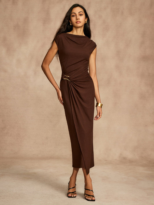 Pure Cotton Cap Sleeve Draped Dress