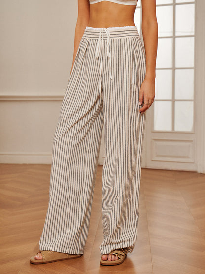 Cotton & Linen Pinstripe Drawstring Pants