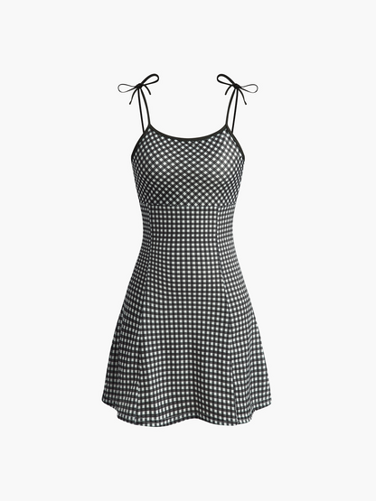 Plaid Piping Adjustable straps Cami Dress