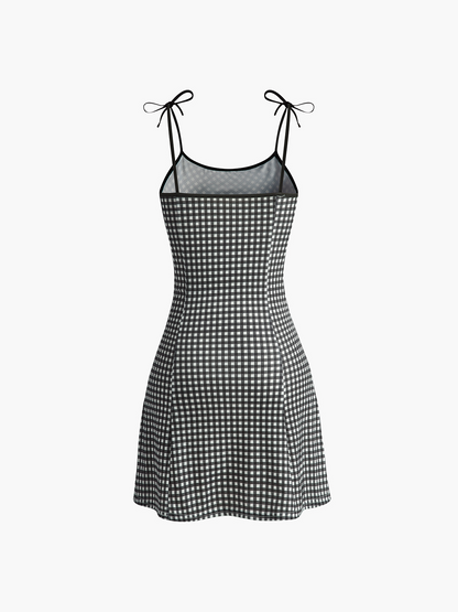 Plaid Piping Adjustable straps Cami Dress