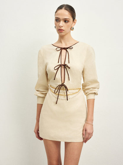 Cotton & Linen Lace Up Dress Without Belt