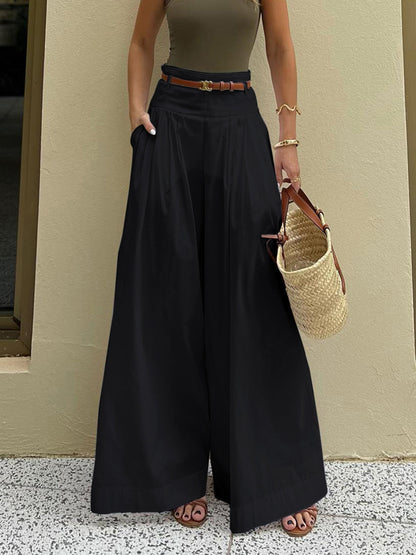 Cotton Pleated Wide Leg Pants