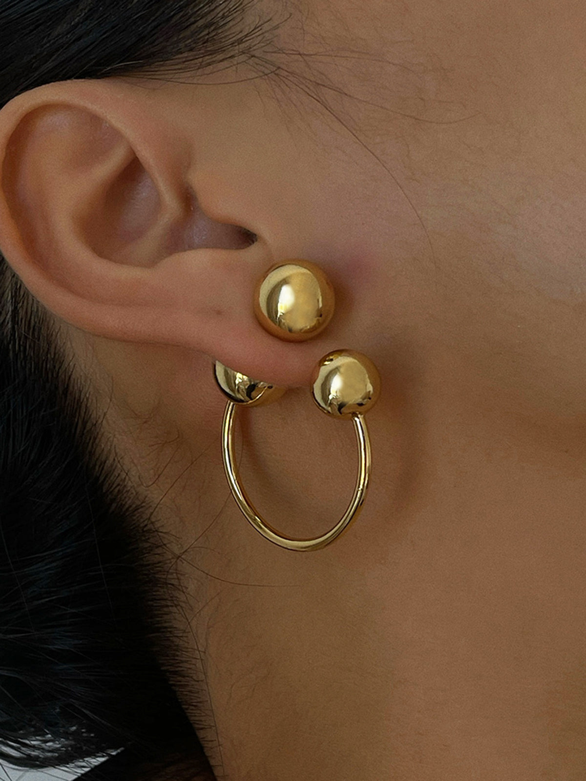 Golden Ball Stud Hoop Earrings