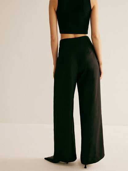 Pleated Patchwork Wide-Leg Pants