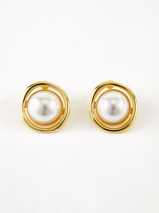 Golden Edge Pearl Stud Earrings