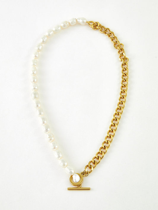 Pearl Chunky Chain Lariat Necklace