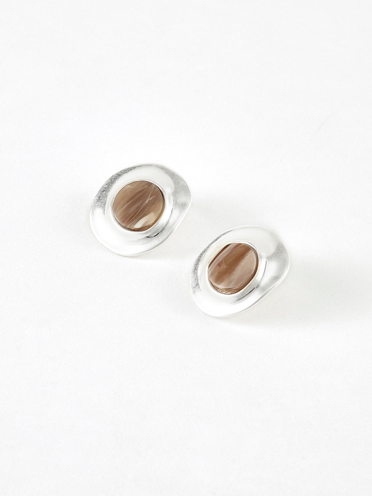 Wood Grain Silver Stud Earrings