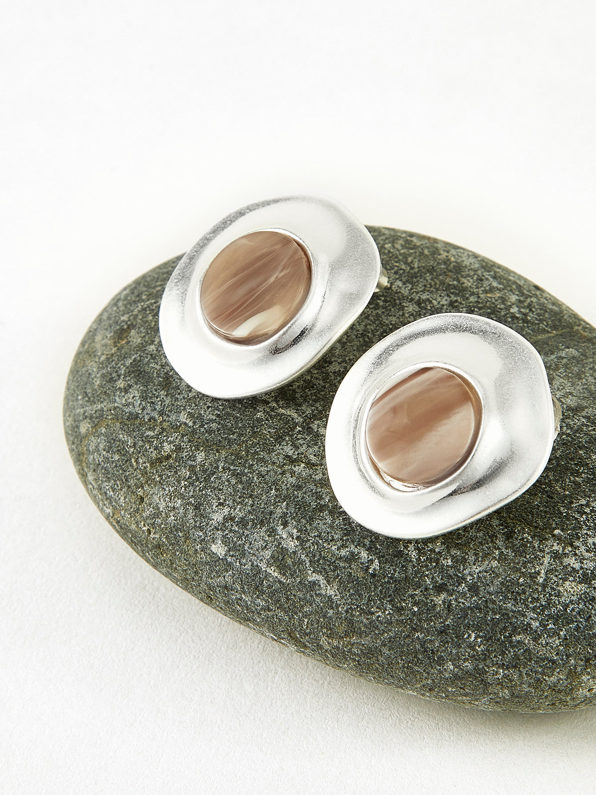 Wood Grain Silver Stud Earrings