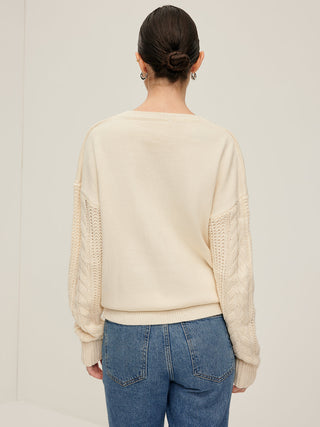 Plain Cable Sleeve Pullover Sweater