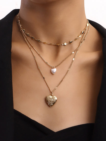 Triple Layered Heart Charm Necklace