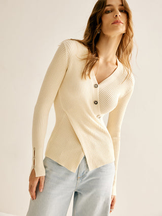 Ribbed Button Criss Cross Sweater