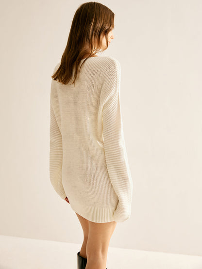 Wool-Blend V-Neck Sweater Dress Without Belt