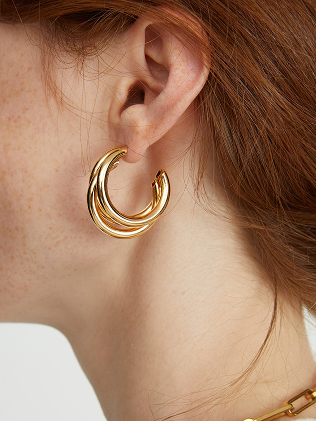 Triple Golden Hoop Stud Earrings