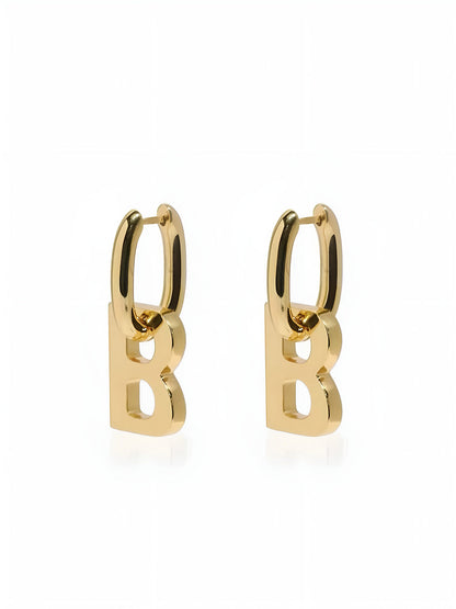 Golden Hoop B-Letter Pendant Earrings