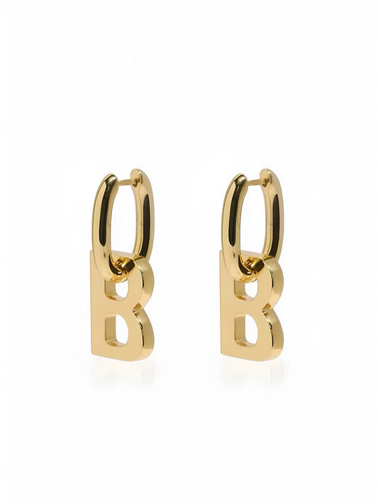 Golden Hoop B-Letter Pendant Earrings